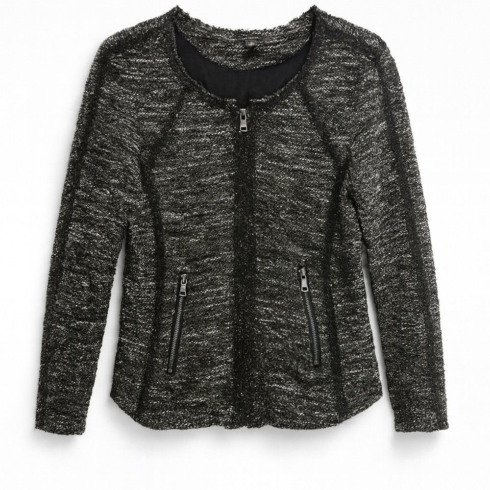 Ann Taylor Black and Gray Tweed zippered Jacket - Picture 2 of 11